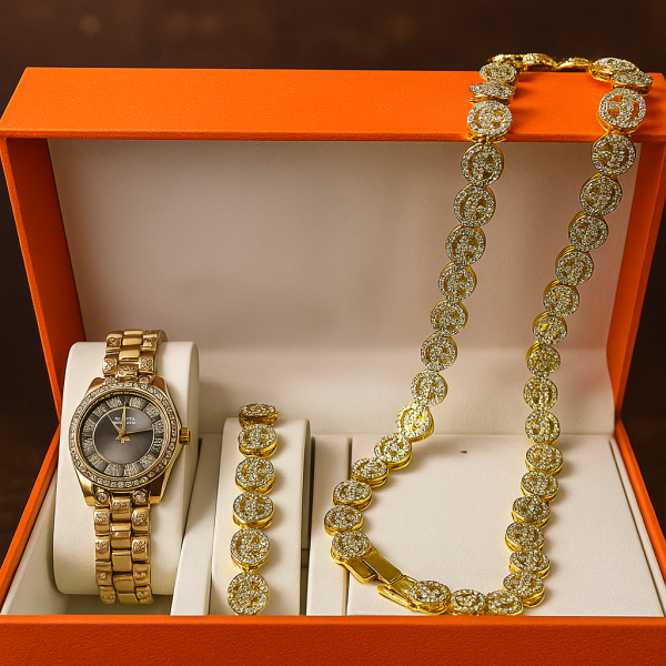 Луксозен комплект бижута - часовник, гривна и колие 15