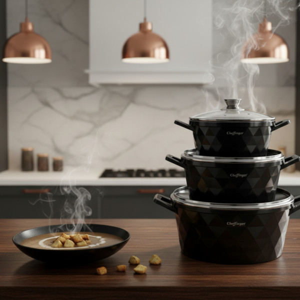Висококачествен комплект 3бр касероли, Cheffinger – елегантност, здравина и удобство в кухнята