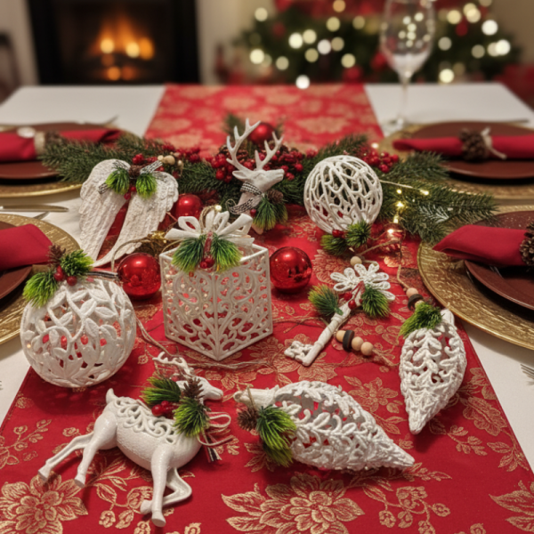 Коледни играчки за елха „Winter White Elegance“ – луксозни висящи декорации с натурален завършек и скандинавски стил 1