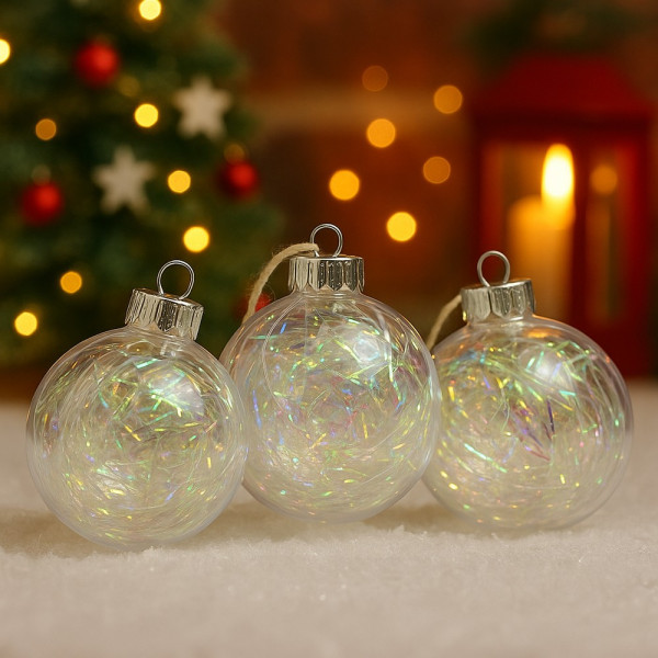 Прозрачни коледни топки с преливащ ефект