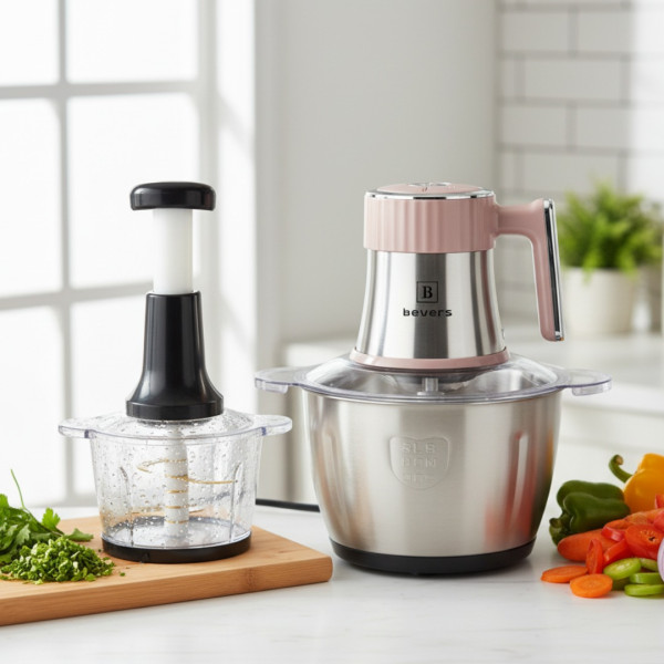 Многофункционален електрически кухненски чопър Beyers BH-2880 + Ръчен чопър с 3L стъклена купа 1
