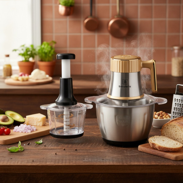 Многофункционален електрически кухненски чопър Beyers BH-2880 + Ръчен чопър с 3L стъклена купа