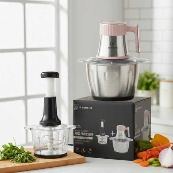 Многофункционален електрически кухненски чопър Beyers BH-2880 + Ръчен чопър с 3L стъклена купа 5