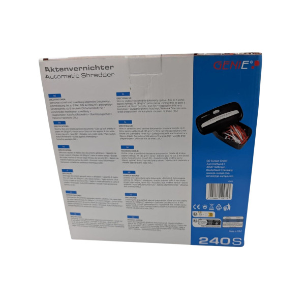 Професионален шредер за документи Genie 240S за унищожаване на документи, хартия и кредитни карти с 10-литров контейнер