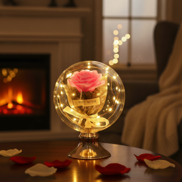 Лампа с роза и мека светлина – подарък, който остава и след празника