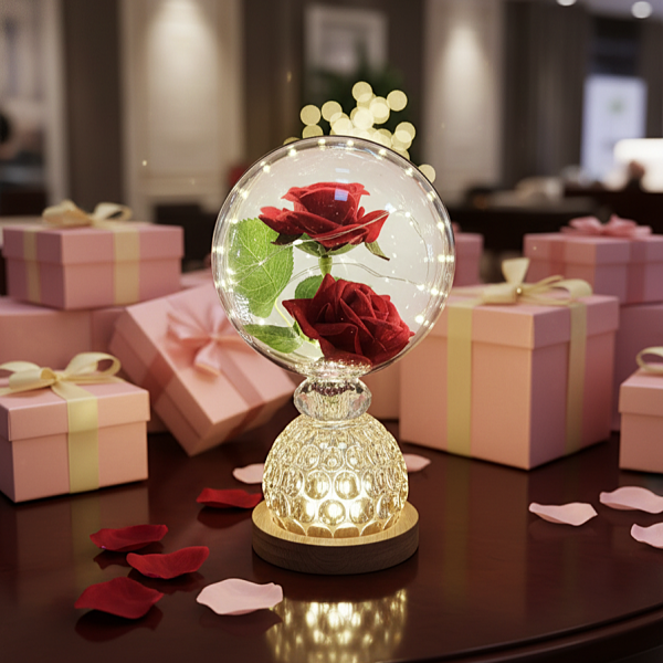 Лампа с вечни рози и топла LED светлина – подарък, който не увяхва 1