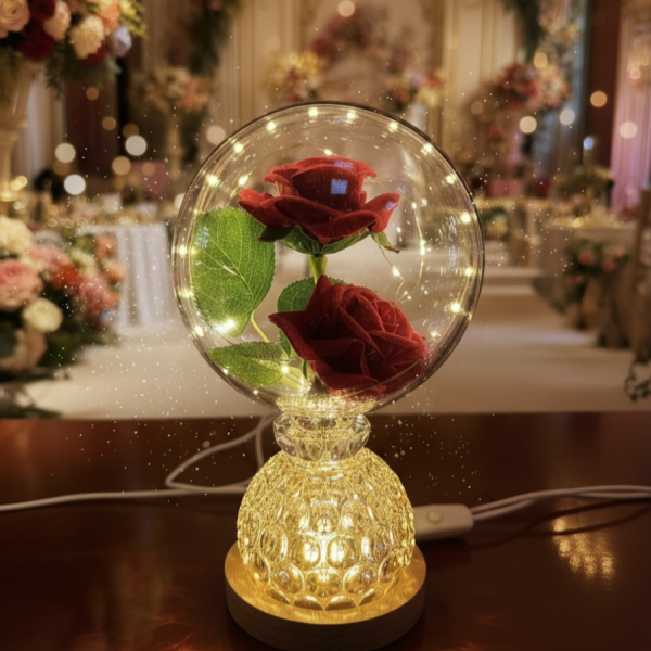 Лампа с вечни рози и топла LED светлина – подарък, който не увяхва 3