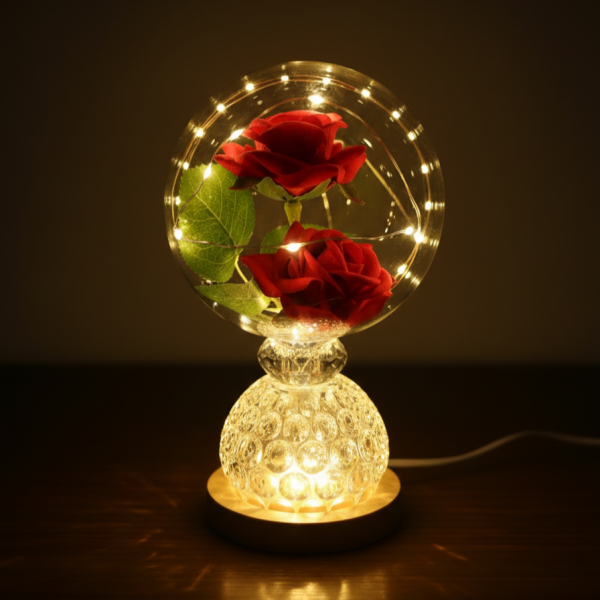 Лампа с вечни рози и топла LED светлина – подарък, който не увяхва