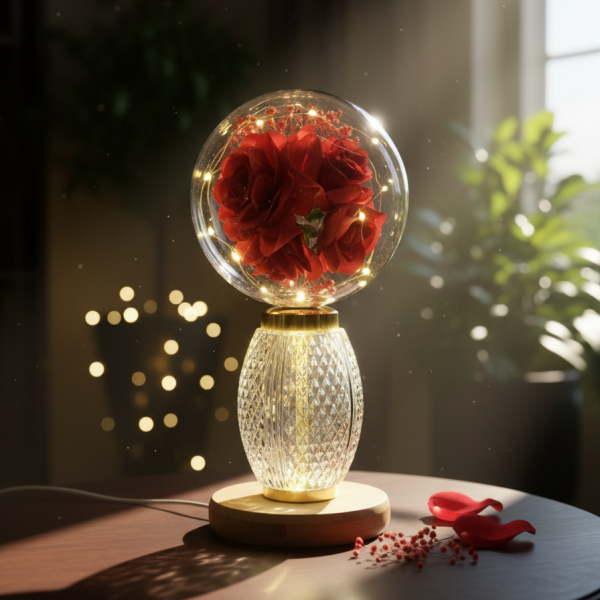 Декоративна лампа с червени рози и мека светлина – за топлина и хармония у дома