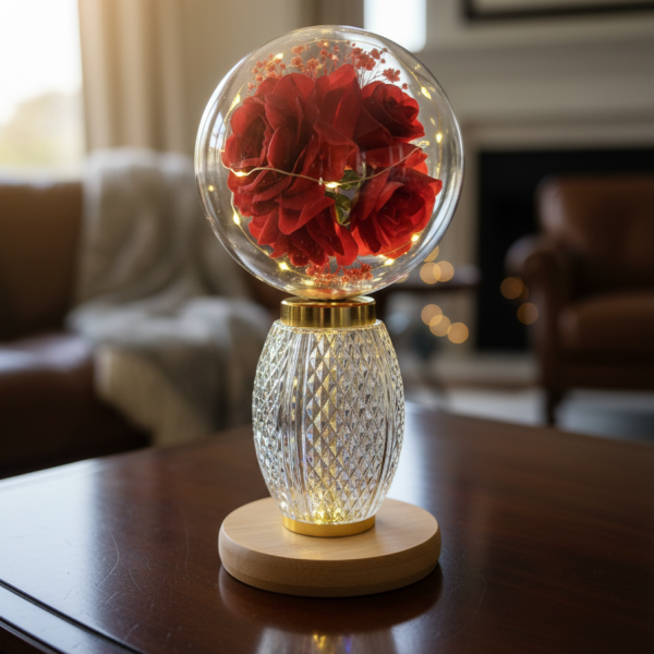 Декоративна лампа с червени рози и мека светлина – за топлина и хармония у дома