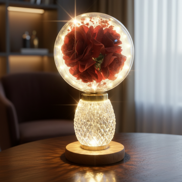 Декоративна лампа с червени рози и мека светлина – за топлина и хармония у дома