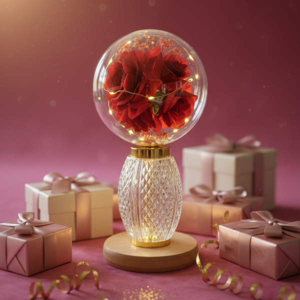 Декоративна лампа с червени рози и мека светлина – за топлина и хармония у дома