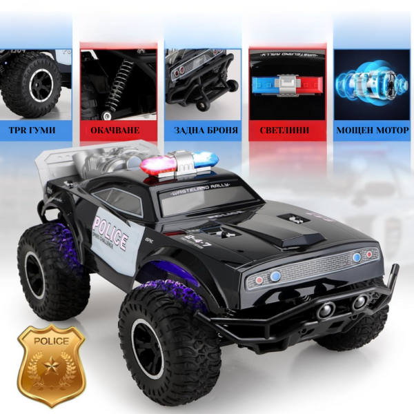 Офроуд полицейски джип ROCK CRAWLER – радиоуправляем джип 2.4GHz с LED светлини и батерия
