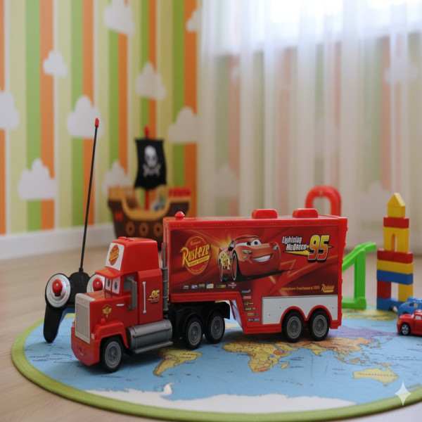 Радиоуправляем камион Mack Rust-eze Transporter с Мълнията Маккуин 4 — 4sales Радиоуправляем камион Mack Rust-eze Transporter с Мълнията Маккуин