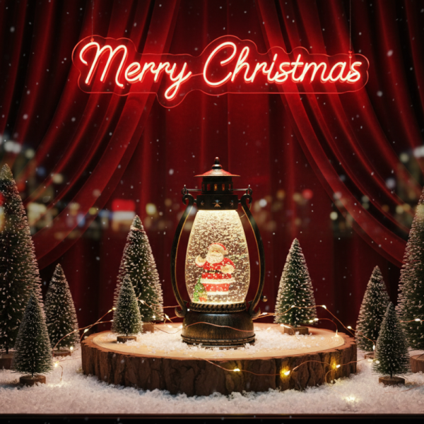 Ретро LED коледен фенер с падащ сняг – магическа светлина и празничен уют