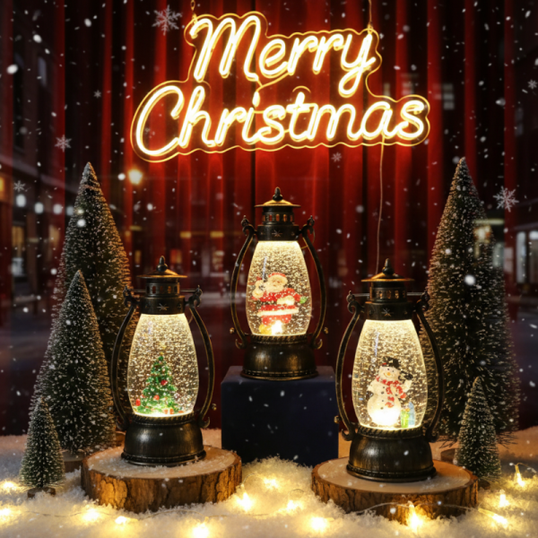 Ретро LED коледен фенер с падащ сняг – магическа светлина и празничен уют 1
