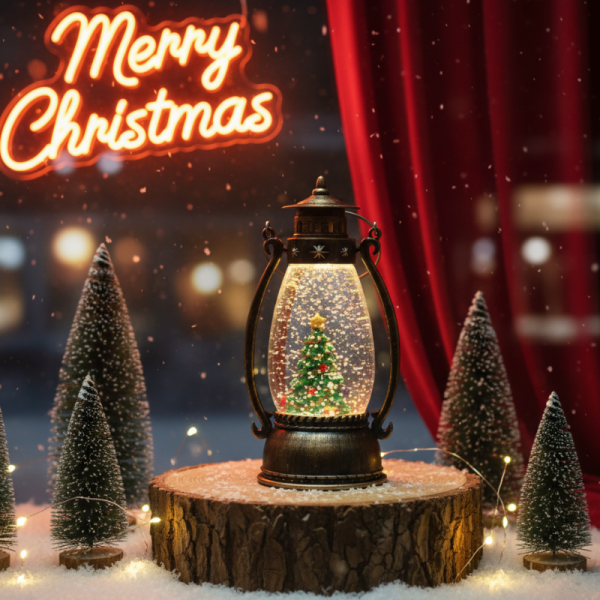 Ретро LED коледен фенер с падащ сняг – магическа светлина и празничен уют 4