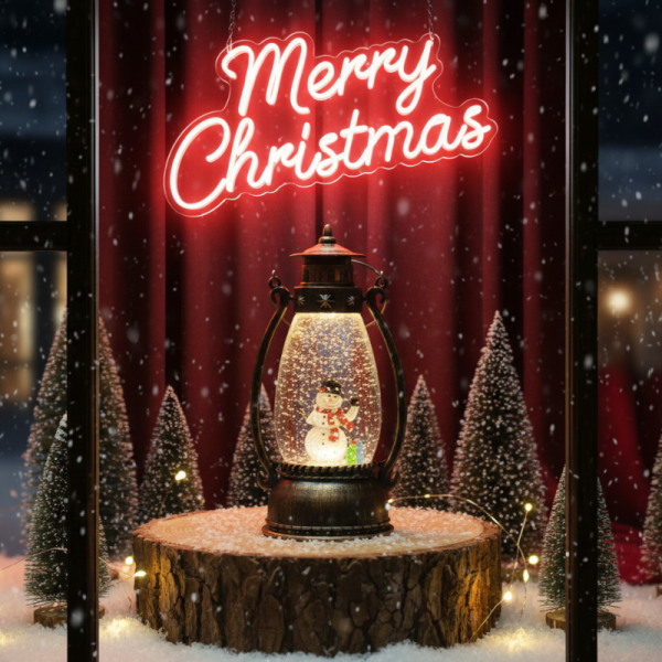 Ретро LED коледен фенер с падащ сняг – магическа светлина и празничен уют