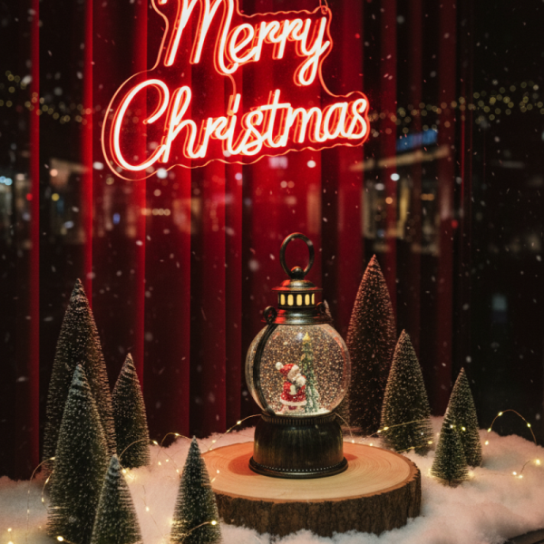 Голям LED коледен фенер с ефект на падащ сняг – приказна светлина и празнична магия 2