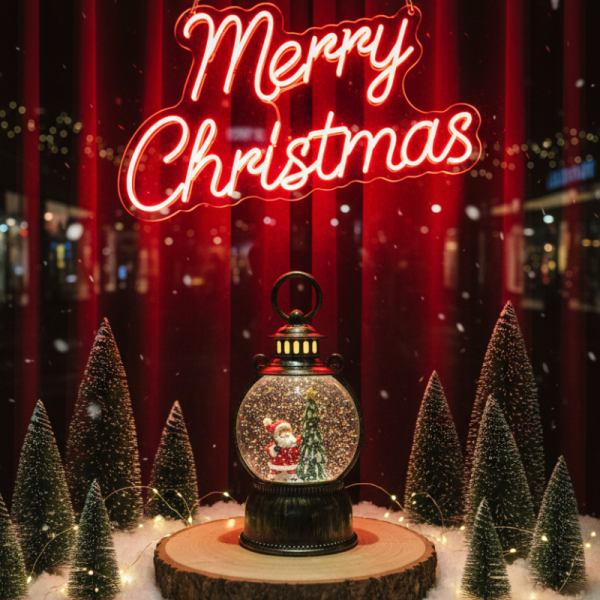 Голям LED коледен фенер с ефект на падащ сняг – приказна светлина и празнична магия 4