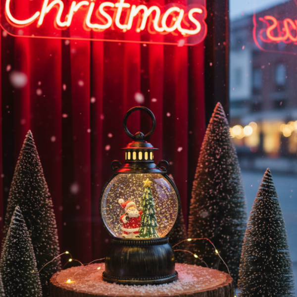 Голям LED коледен фенер с ефект на падащ сняг – приказна светлина и празнична магия 1