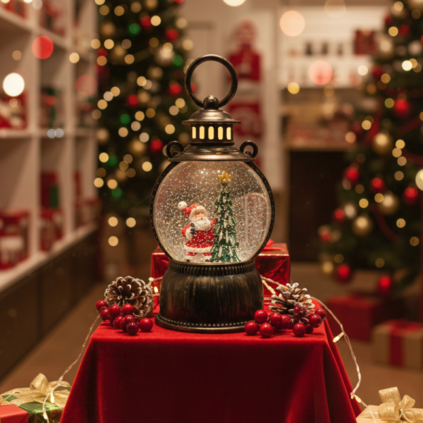 Голям LED коледен фенер с ефект на падащ сняг – приказна светлина и празнична магия