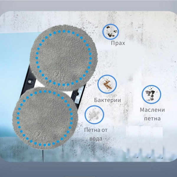 Интелигентен робот за почистване на прозорци с двойни въртящи се падове и вакуум 2800Pa