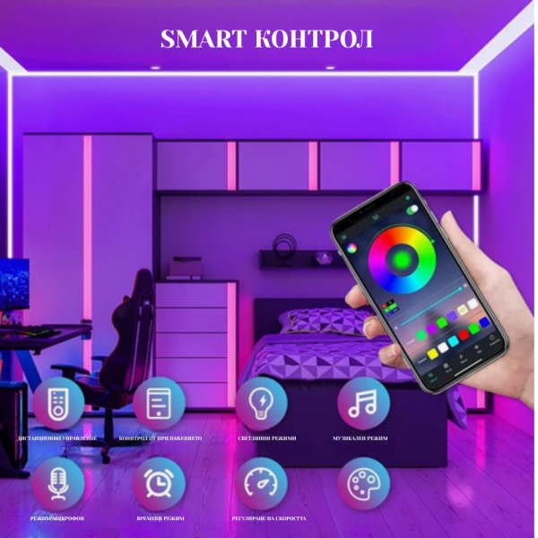 Интелигентна неонова Led лента - 5 метра 8