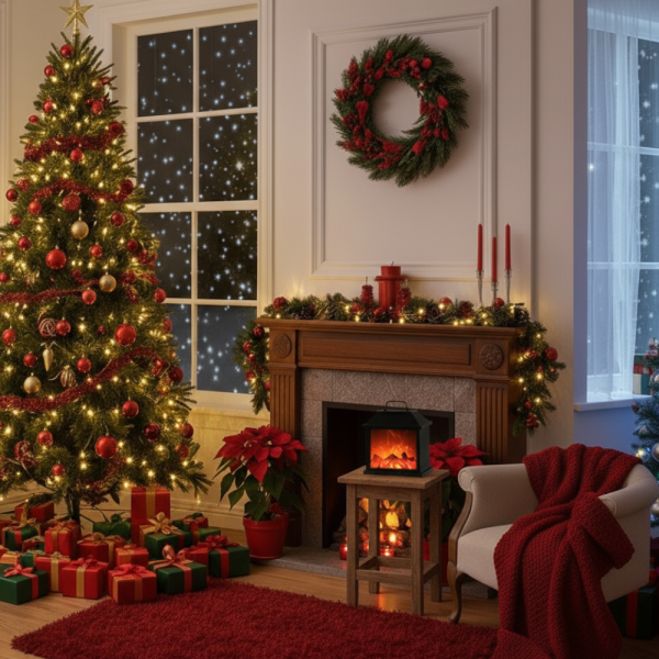 Декоративен LED фенер - камина 2