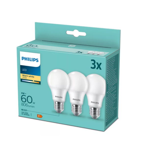 Комплект 3 броя LED крушки Philips Е27 8,5W 806LM 2700K