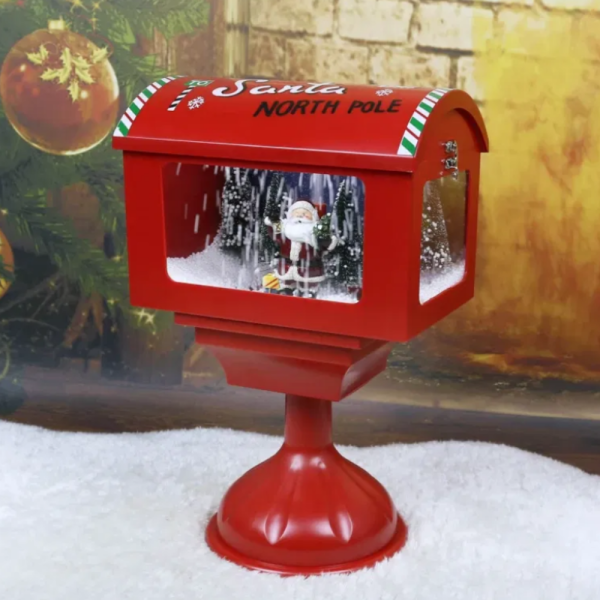 Музикална пощенска кутия „Santa North Pole“ с ефект на падащ сняг 3