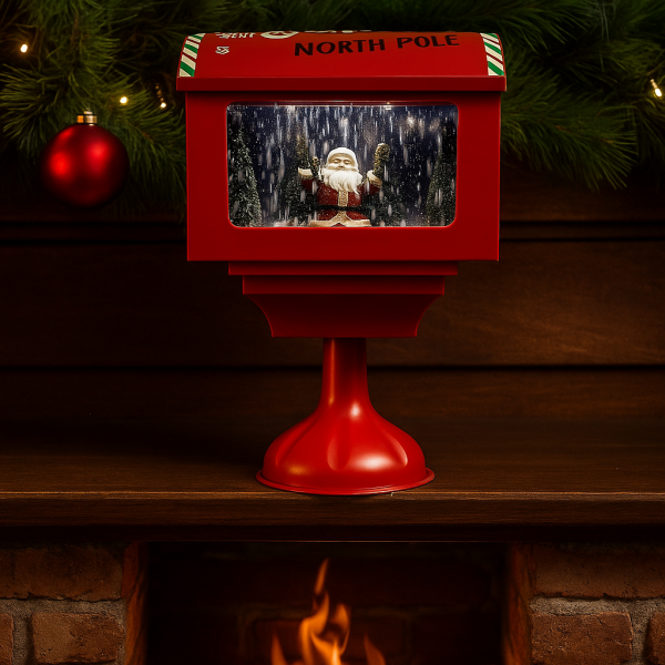 Музикална пощенска кутия „Santa North Pole“ с ефект на падащ сняг 6