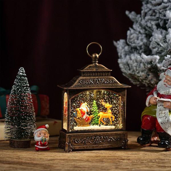 Коледна лампа фенер със сняг и коледни орнаменти 6