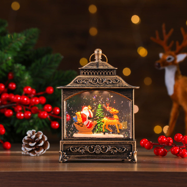 Коледна лампа фенер със сняг и коледни орнаменти