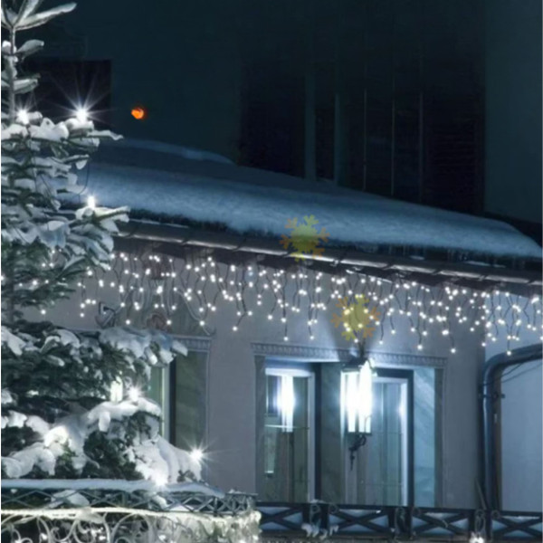 Коледна украса LED ресни 12 метра – водоустойчива инсталация с 8 режима на светене, идеална за дома, градината и оградата