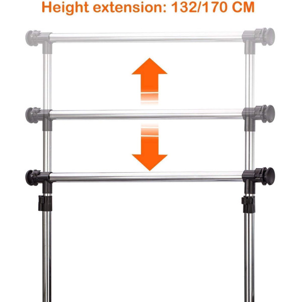 Сгъваема стойка за дрехи от неръждаема стомана, еднополюсна с колелца за дома 7