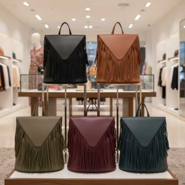 Дамска раница от еко кожа с ресни – бохо стил, удобство и обем (36×30×16 см) 1