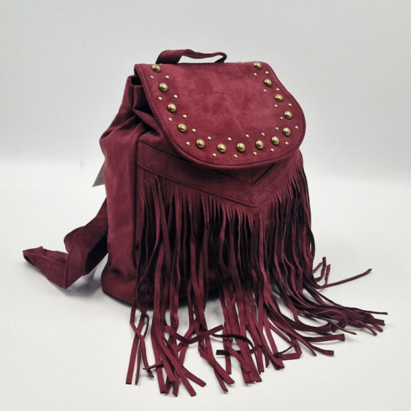 Велурена дамска раница с ресни и метални нитове – бохо стил и практичност 17
