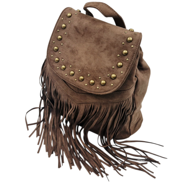 Велурена дамска раница с ресни и метални нитове – бохо стил и практичност 20