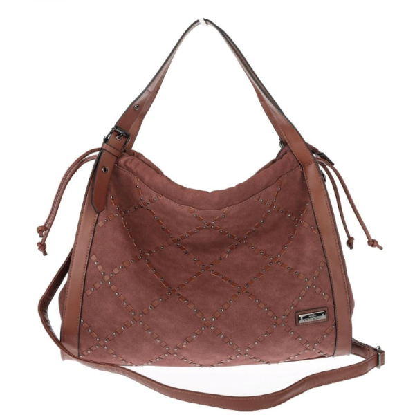 Велурена дамска чанта с декоративни кожени ленти и метални капси – елегантен бохо дизайн 9