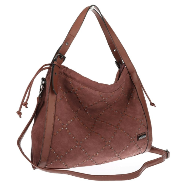 Велурена дамска чанта с декоративни кожени ленти и метални капси – елегантен бохо дизайн 11