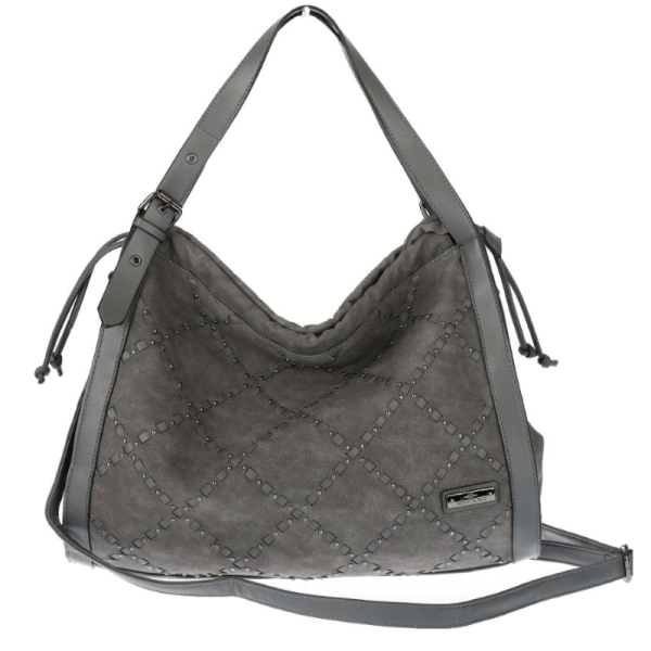 Велурена дамска чанта с декоративни кожени ленти и метални капси – елегантен бохо дизайн 12