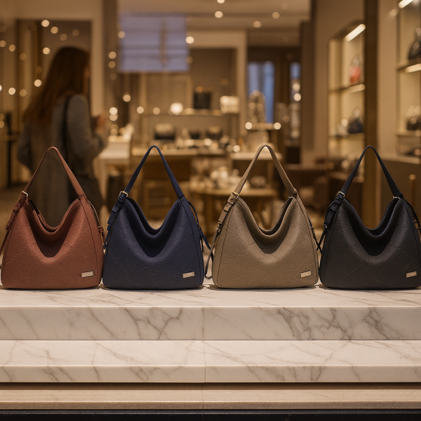 Велурена дамска чанта с декоративни кожени ленти и метални капси – елегантен бохо дизайн