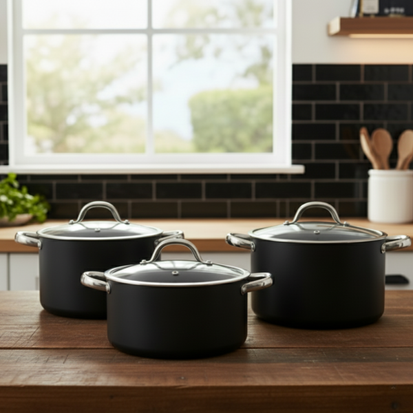 Алуминиева тенджера с мраморно покритие и капак – здравословно готвене без загаряне 5V4418N24D-22D-20D 3