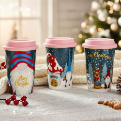 Порцеланова Коледна чаша със силиконов капак