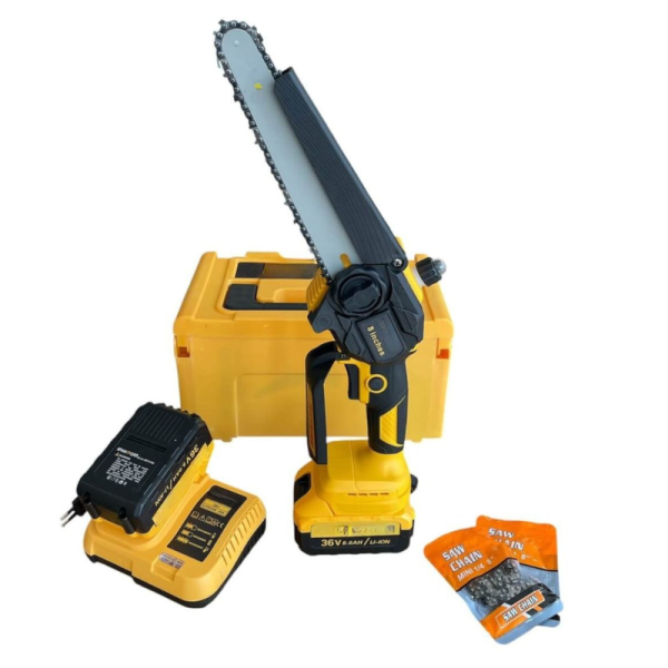 Акумулаторна Резачка 36V 8Ah с Шина 15 см – Трион с Автоматично Смазване и 2 Вериги 3167