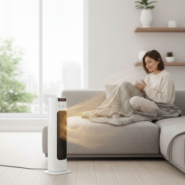 Вертикален керамичен отоплител с дистанционно и защита от прегряване