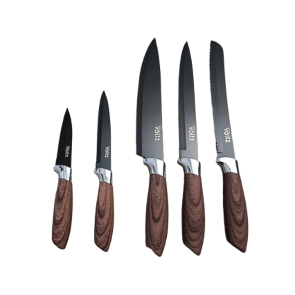 Комплект ножове Voltz с мраморно покритие и стойка OV51633G5, стил, острота и удобство за перфектна кухня 6