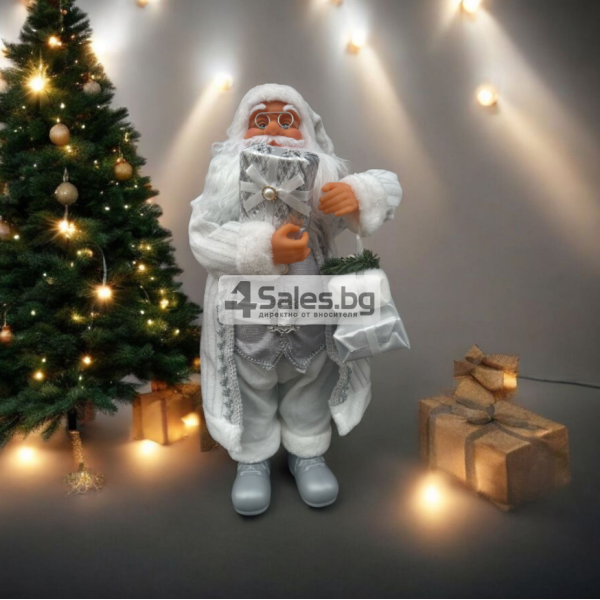 Дядо Коледа в сребристо – празнична фигура, която носи магия и уют у дома (50 / 70 / 90 см)
