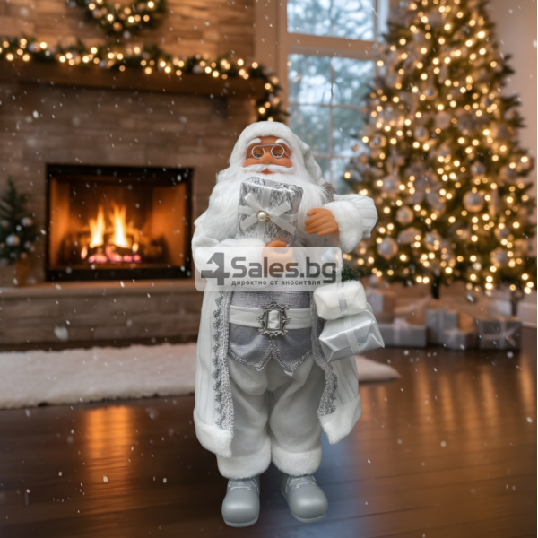 Дядо Коледа в сребристо – празнична фигура, която носи магия и уют у дома (50 / 70 / 90 см)